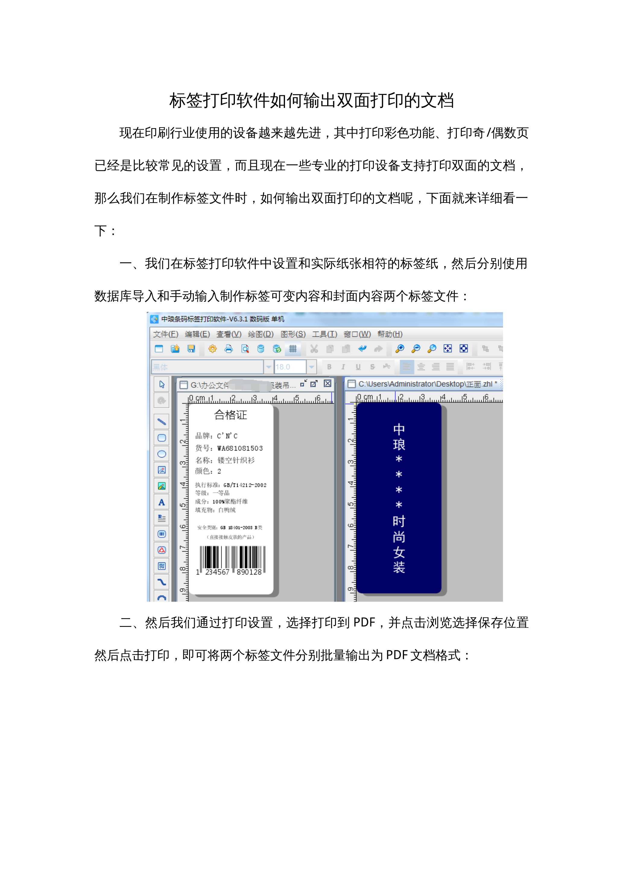 标签打印软件如何输出双面打印的文档 封面